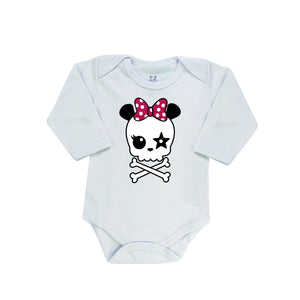Body Manga Longa Caveira de Laço Cor Branco