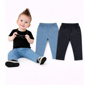 KIT 2 DUAS CALÇAS MEU PRIMIERO JEANS AZUL CLARO DELAVE E JEANS PRETO