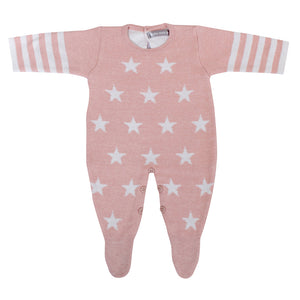 Macacão Rosa de Tricot com Estampa de Estrelinhas
