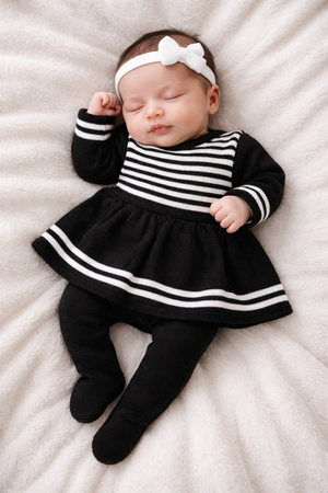 Kit Saida de Maternidade Vestido Listrado Preto