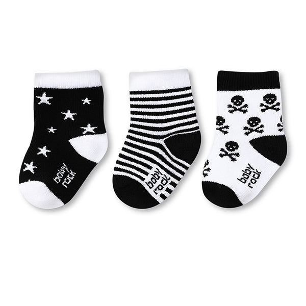 Kit 3 Meias Bebê Cano Curto Baby Rock  Caveirinha, Estrela, Listras
