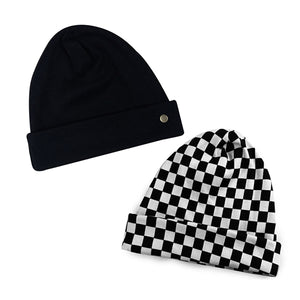 Kit Gorro Touca Preta e Gorro/touca Xadrez Quadriculado