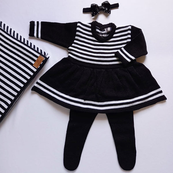 Kit Saida de Maternidade Vestido Listrado Preto