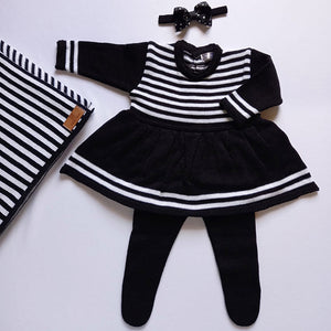 Kit Saida de Maternidade Vestido Listrado Preto