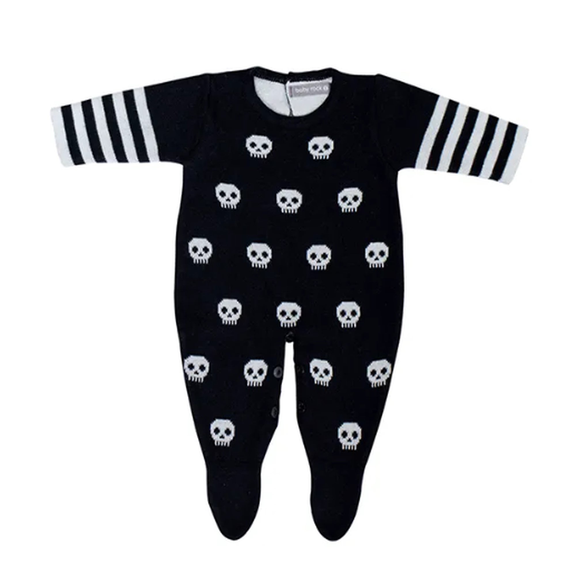 Macacão Preto de Tricot com Estampa de Caveirinhas