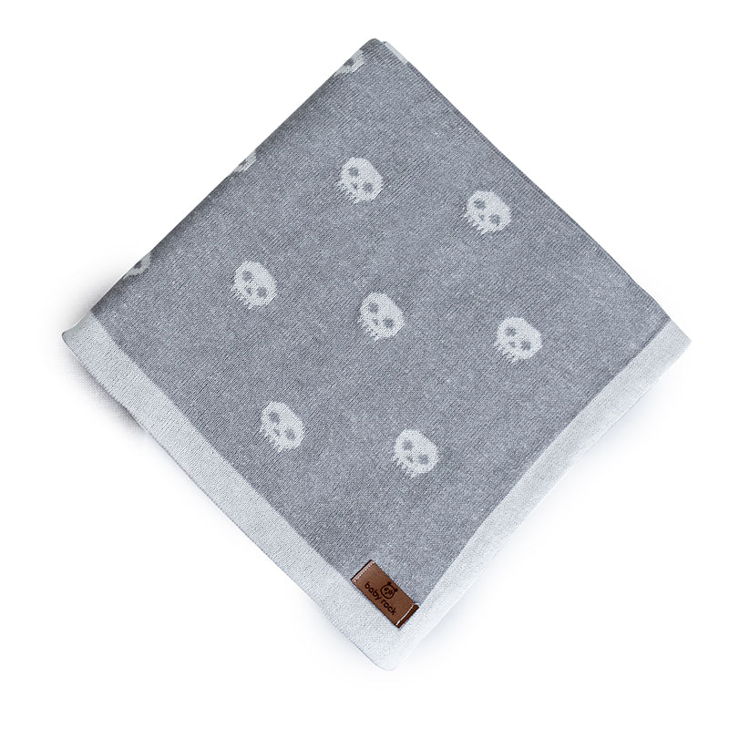 Manta Cinza Steal de Tricot Jaquard com Caveirinhas