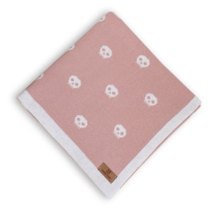Manta Rosa de Tricot Jaquard com Caveirinhas