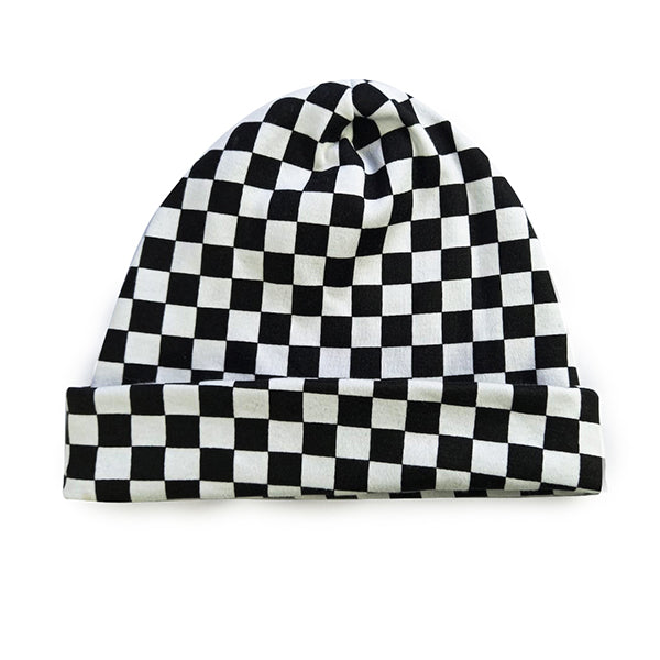 Touca gorro xadrez preto em malha para bebê