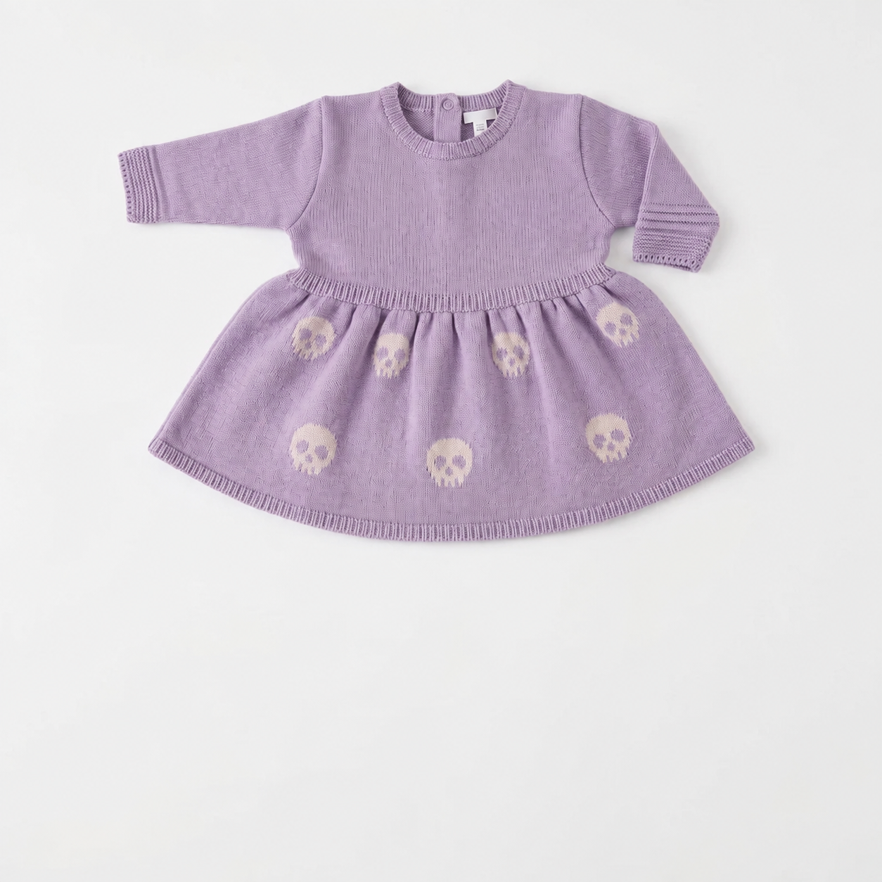 Vestido Saída de Maternidade Tricot Caveirinhas com  Calça Listrada Lilás
