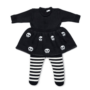 Vestido Saída de Maternidade Tricot Caveirinhas com Calça Listrada